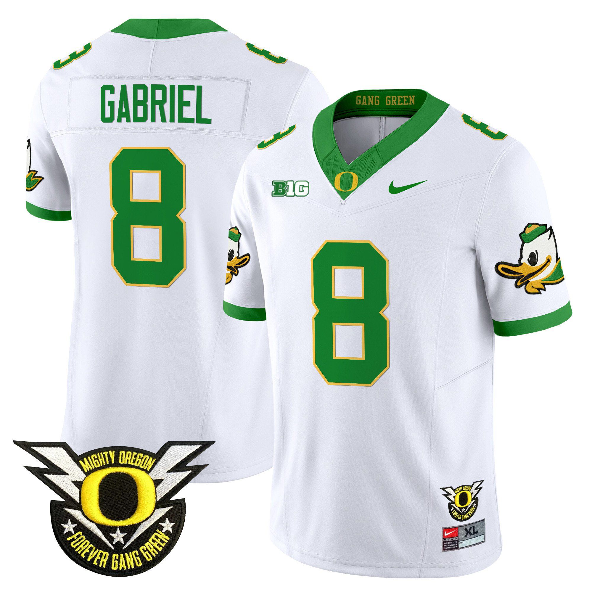 Men Oregon Ducks #8 Gabriel White 2024 Nike Forever Gang Green & BIG Patch Vapor Limited NCAA Jersey